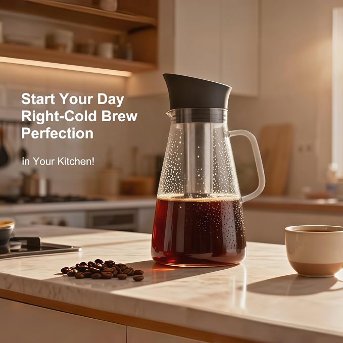 Cobalance Classic Glass Cold Brew Coffee Pitcher, 50oz, Removable Mesh Filter & Secure Lid