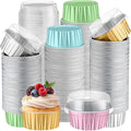 Gejoy 400 Pcs Aluminum Foil Baking Cups with Lids 5 oz Disposable Ramekins Mini Cake Pans Creme Brulee Cupcake Liners Muffin Dessert Container for Wedding Birthday Party (Classic,Soft Color)