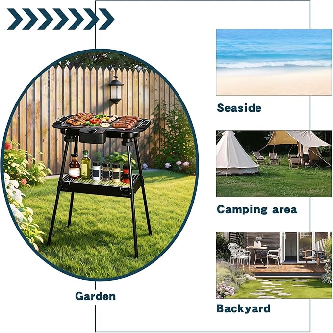 Electric Grill Outdoor Indoor Cooking,Smokeless BBQ,Portable Removeable Stand Grill, (YD301 Upgrade)