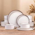 LERATIO Ceramic Dinnerware Sets for 8, High Edge Stoneware Plates and Bowls Set, Chip and Crack Resistant | Oven & Dishwasher & Microwave Safe Dishes Set, Service for 8 -Vanilla White