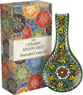 BCS Ceramic Spoon Rest, Large 9” Hand Painted Spoon Holder for Stove Top & Kitchen Counter, Dishwasher Safe & Heat Resistant Utensil Holder, Floral Kitchen Decor, Handmade Pottery