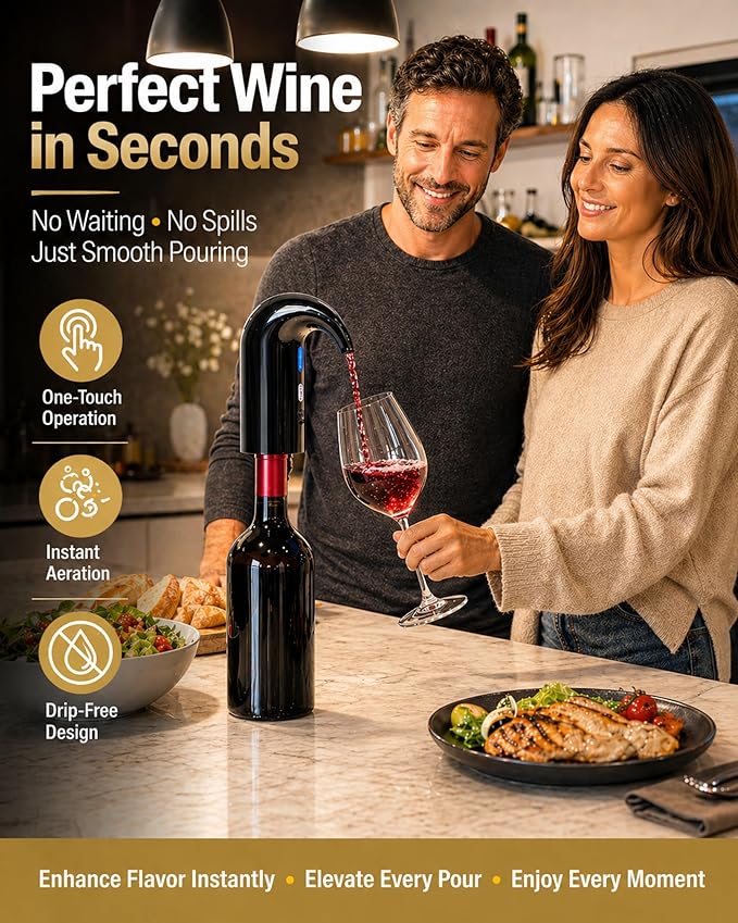 Electric Wine Aerator, Wine Decanter Pump Dispenser Gifts Set,Automatic Wine Aerator Pourer Spout. Wine Dispenser Pump Wine Accessories, Perfect Mothers Day Gifts