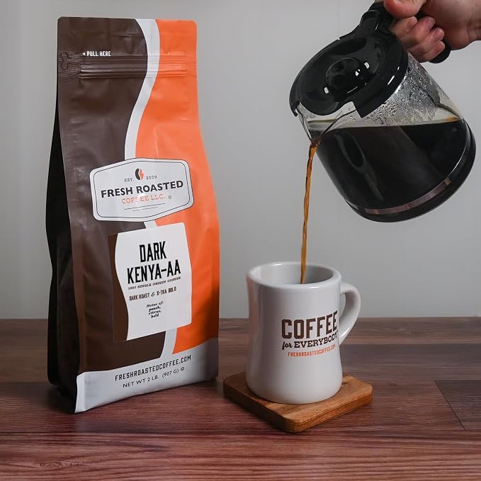 Fresh Roasted Coffee, Dark Kenya AA Whole Bean Coffee, Dark Roast, Kosher, 2 lb (32 oz)