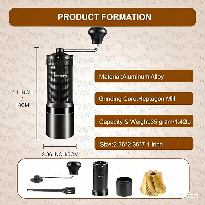 M7 Pro Manual Coffee Grinder,Titanium Coating Conical Burr,Hand Coffee Grinder with External 72 Grinding Scales,All-round Hand Grinder for Pour Over Drip French Press Espresso (Black)