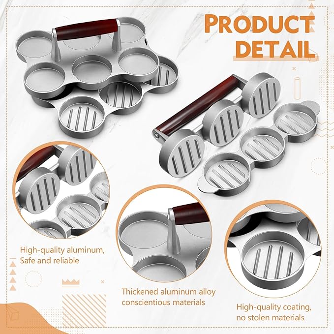 Teenyyou 2 Pack Mini Burger Press Patty Maker, 6 Slot & 3 Slot Meat Sausage Mold, Small Burger Maker for Barbecue Picnic Camping Grilling Outdoor Cooking