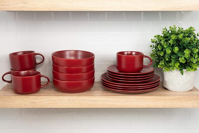 10 Strawberry Street Wazee Matte Coupe Dinnerware Set, 16 pc, Red
