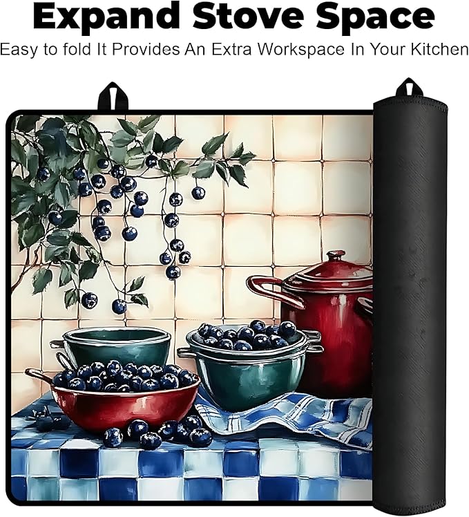 Heat-Resistant Glass Stove Top Cover with Anti-Slip Rubber Coating – Electric Stove Protector, Scratch-Resistant, Expands Counter Space, Stylish Kitchen Decor (Bilberry)