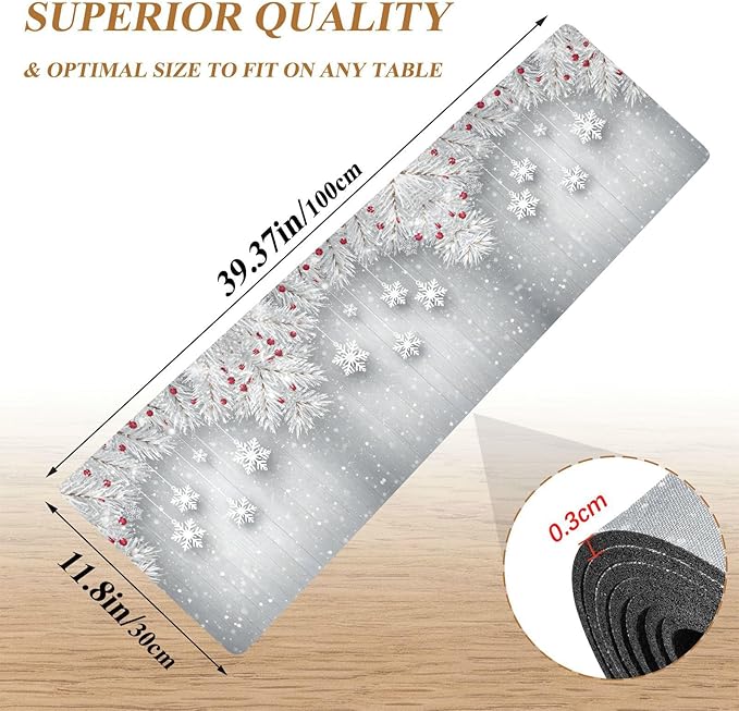 ALAZA Silver Christmas Tree Snowflake Trivet Table Runner 40 Inches Long Trivet for Hot Pots and Pans/Hot Dishes,Table Protector Heat Up to 230F, Decorative Hot Plates Mat for Kitchen Countertop