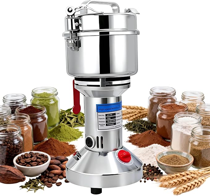 750g Grain Mill Grinder, 2000W High Speed Wheat Grinder for Making Flour, Stainless Steel Countertop Grain Mill Flour Suitable for Coffee Beans, Pepper, Dry Spice
