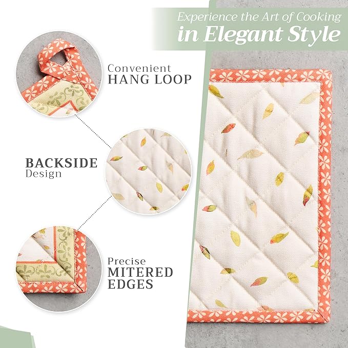 Maison d' Hermine Pot Holders 100% Cotton Heat Resistant Potholders 8" x 8" Hot Pads with Loop for Thanksgiving Christmas Decorations BBQ Cooking Baking Handling Hot Pans (Pack of 1, Pumpkin Passion)