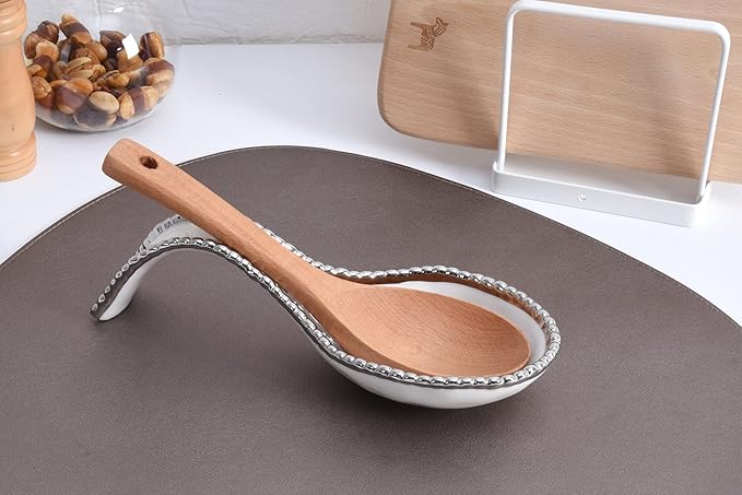 Pampa Bay Golden Salerno Titanium-Plated Porcelain Spoon Rest (White and Silver)
