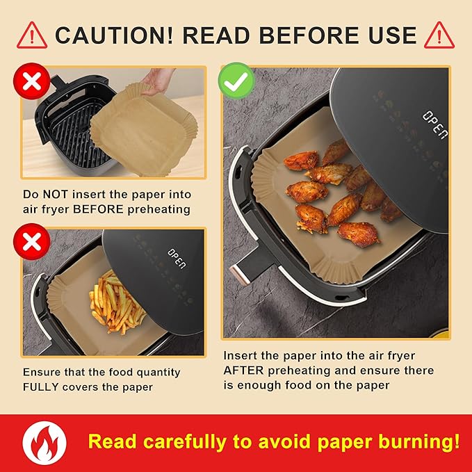 Boribim 9 Inch Air Fryer Paper Liners, 360 PCS Square Air Fryer Disposable Liners - AirFryer Accessories - Non-Stick and Oil Proof Air Fryer Parchment Paper Liners for 6-10QT Basket Oven Microwave