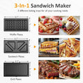 Sunvivi 3 in 1 Sandwich Maker, Electric Waffle Maker with Removable Non-stick Plates, 1000W Panini Press Grill with Glass Top, Cool Touch Handle & Easy to Clean, Black