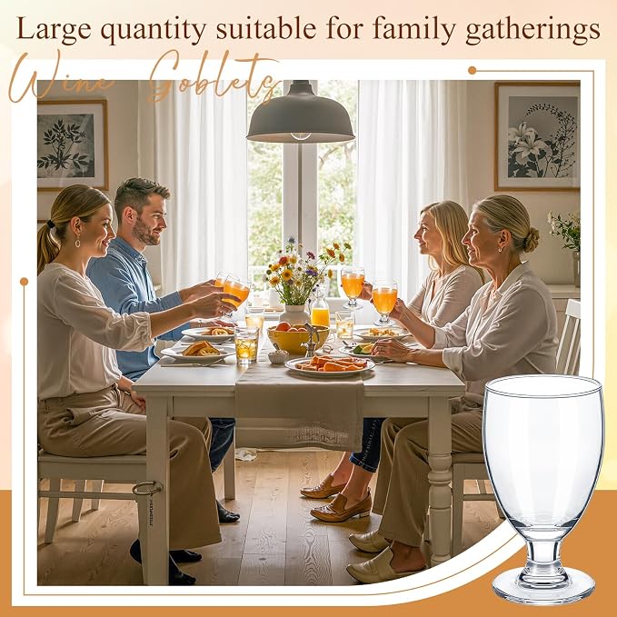 Patelai Set of 24 Water Goblet, 10.5 oz Clear Drinking Glasses Bulk Dishwasher Safe, Stemmed Water Glass for Juice Wine Beer Tea Sangria Cold Beverages, Reusable Glassware for Home Party Restaurant