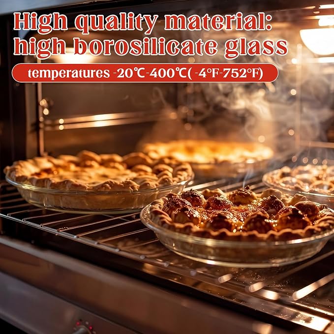 2 Pcs 9 Inch Glass Pie Plate with Lid for Baking Large Stackable Glass Round Pie Baking Dish for Fruit, Quiches, Pumpkin, Kitchen Oven Refrigerator Family Clear