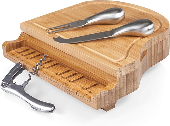 TOSCANA - a Picnic Time brand Piano Cheese Board & Knife Set, Novelty Charcuterie Board with Cheese Knife Set, Cheese Boards Charcuterie Boards, (Bamboo)