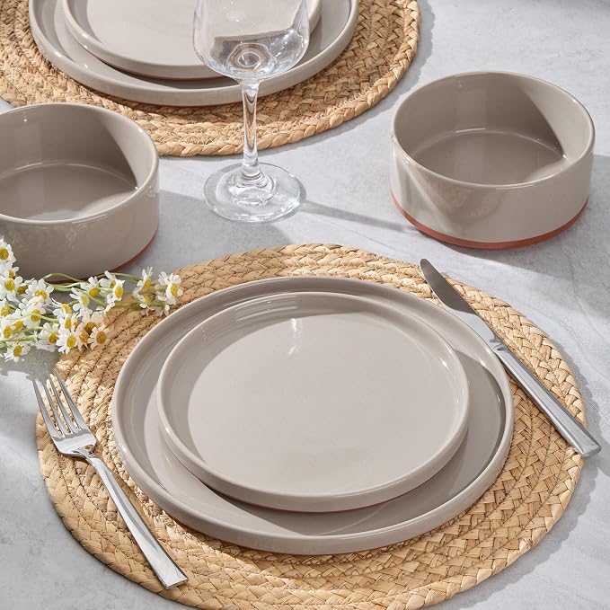 LIANYU Plates and Bowls Sets, 24 Pieces Stoneware Dinnerware Set for 8, Modern Kitchen Dinner Set Ceramic Dishware Dishes Set, Microwave and Dishwasher Safe, Terra Brown