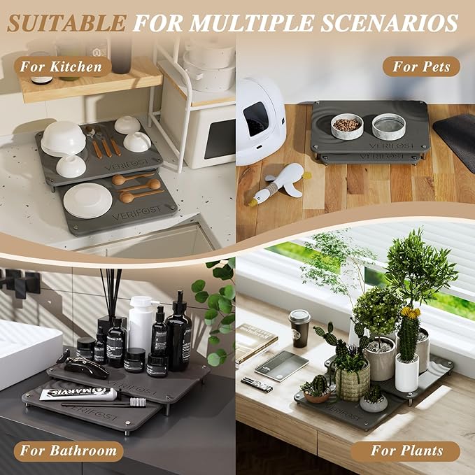 VERIFOST 2025 2PCs Large Drying Stone for Kitchen Counter, Stone Drying Mat for Kitchen Counter, Quick Drying Matt Kitchen Counter, Diatomaceous Earth Dish Mat with Non-slip Feet Midnight Gray