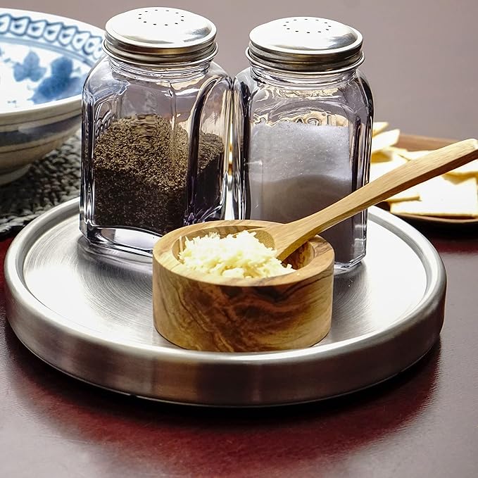 RSVP International Endurance Tool Crock Turntable Lazy Susan, Stainless Steel, 8.25" | Organize Spices & Small Bottles | Spins Easy | Handy in Cabinets or on Counters