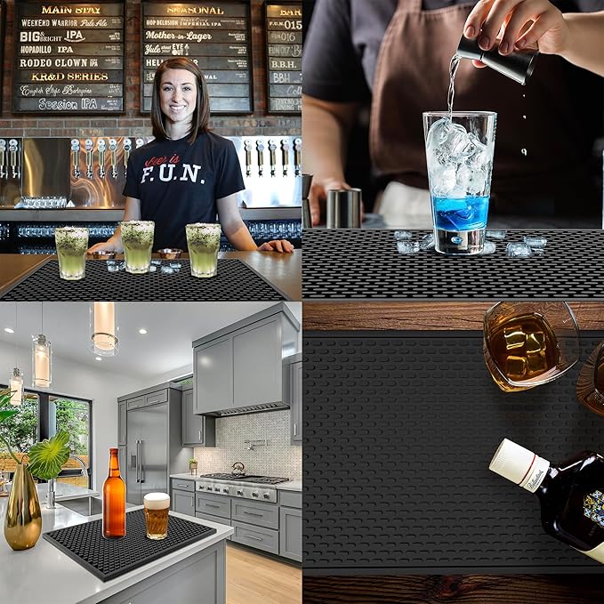 AXIESO Silicone Drip Mat - 1/2 Inch Thick, Heat-Resistant and Food Safe - Counter Top, Coffee Bar or Restaurant - Drying Mat for Glasses - 18x12 Inches