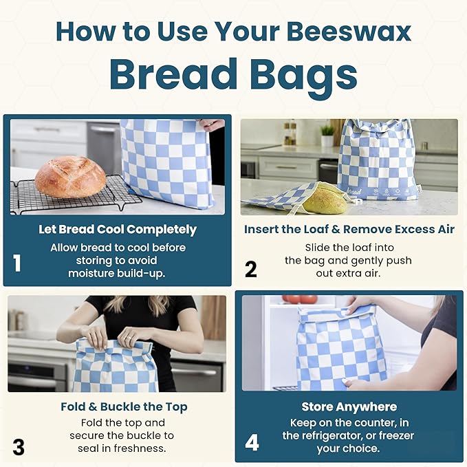 3-Pack Reusable Beeswax Bread Bags (XL, M, S) - Organic Cotton Beeswax Bread Storage Bag for Homemade Bread & Sourdough Freezer-Safe, Breathable & Freshness Support - Eco-Friendly Bread Bag