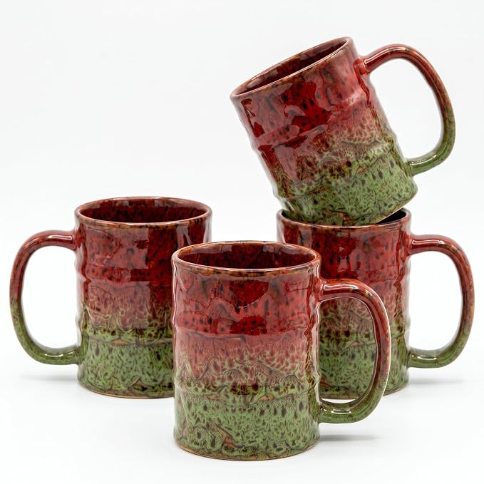Coffee Mugs Set of 4,12 Oz Coffee Cups Ceramic, Perfect for Office Family Gatherings - Dishwasher and Microwave Safe (4, Red and Green)
