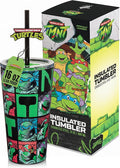 Dragon Glassware x Teenage Mutant Ninja Turtles Insulated Tumbler, 16 oz | Vacuum Insulated Stainless Steel Tumbler with Straw & Lid; Double Walled TMNT Tumbler with Straw Topper; Ninja Turtle Cup