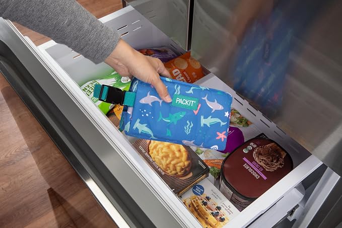 PackIt Freezable Small Insulated Snack Box, Sea Shark, with EcoFreeze Technology (Built-in Ice Pack), Mini Cooler or Small Lunch Bag, For Fresh Snacks On the Go, for Work, Gym, or Travel