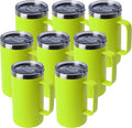 DOMICARE 24oz Mug with Handle and Lid, Stainless Steel Coffee Mug, Travel Mug with Handle, Double Wall Vacuum Coffee Tumbler, Reusable Insulated Cup, Light Green, Pack 8