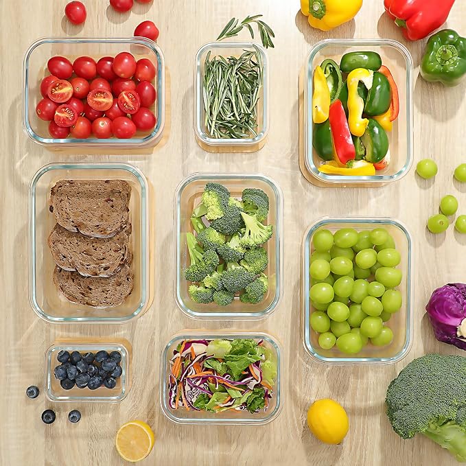 Urban Green Glass Containers with Bamboo Lids, Meal Prep Glass Food storage Container Set, 5 Pack, Pantry & Kitchen Organizer, Microwave, Oven, Freezer Safe