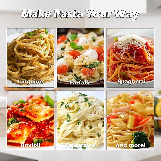 Pasta Maker Machine With 7 Adjustable Thickness Settings, Stainless Steel Manual Noodle Maker,Pasta Roller& Cutters With Removable Handle and Clamp For Kitchen (All-in-One -180)