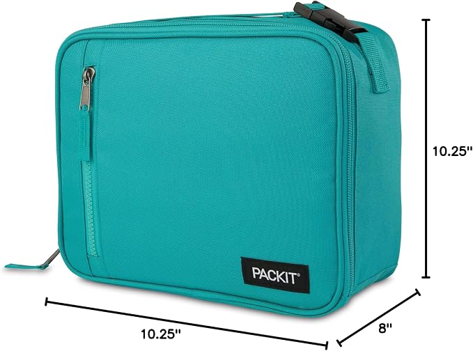 PackIt(R) Freezable Classic Lunch Box, Teal, Built with EcoFreeze(R) Technology, Collapsible, Reusable, Zip Closure With Zip Front Pocket and Buckle Handle, Designed for Fresh Lunch On the Go