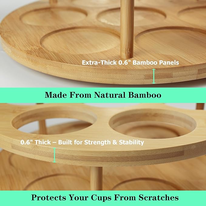 7 Slots Water Bottle Organizer for Stanley Cup Tumbler Accessories Owala Bottle Holder Rotatable Drying Rack Storage for Kitchen Cabinet Countertop Pantry Organizers for Gift, Natural Wood