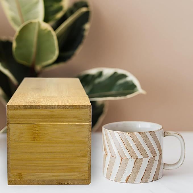 Bamboo Tea Organizer Box Chemical Free Eco-Friendly Big, Tall, Adjustable Cubbies Natural Wooden Storage Chest (4-Slot Across 14.3" x 4.4" x 4.2" with Tea Leaf design)