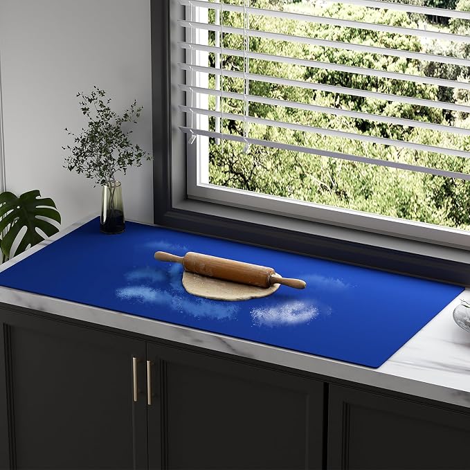Quality Silicone Table Mat 47x24 Inch - High Heat Resistant (Lab Tested 482°F), Non-Slip Oil-Resistant Surface for Baking & DIY | Waterproof & Easy Clean (Blue)