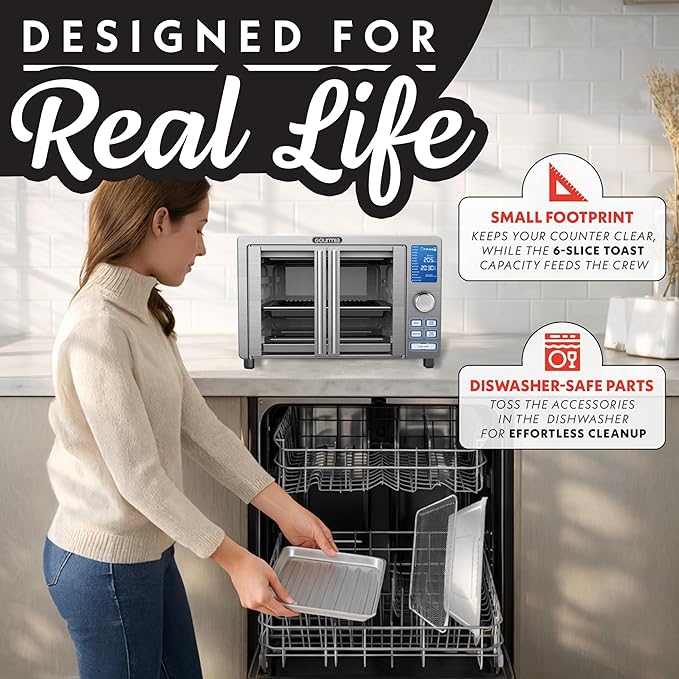Gourmia Air Fryer French Door Toaster Oven - 6-Slice Capacity, LED Display with 14 Cooking Presets, Stainless Steel