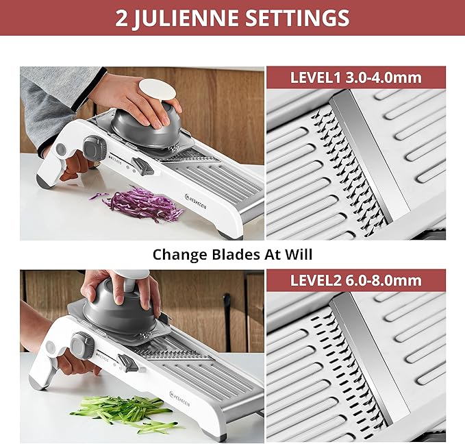 24-In-1 Mandoline Slicer for Kitchen with Waffle Fry Cutter Blade,Adjustable Kitchen Mandoline Slicer,Food Chopper,Safe Mandoline Food Slicer,Mandolin with Waffle Fry Cutter-Grey