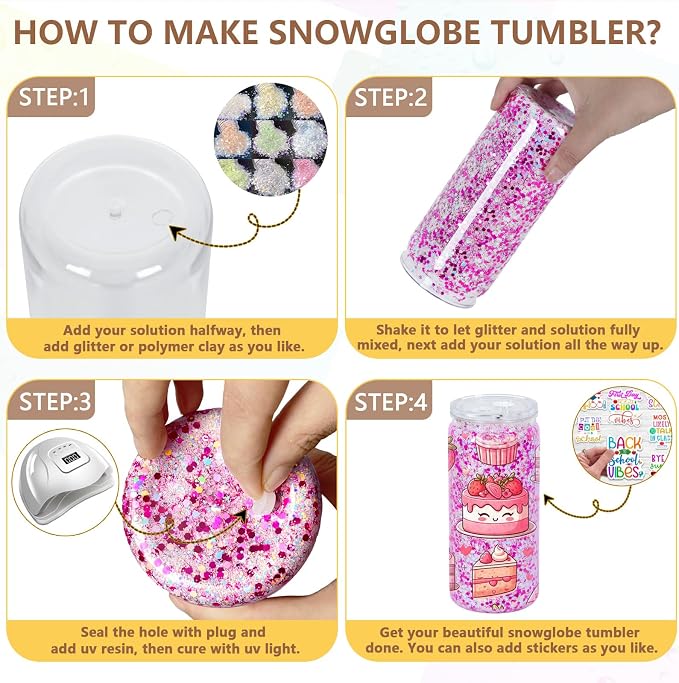 20 Oz Acrylic Snow Globe Tumbler, 20 Pack Pre-Drilled Double Wall Plastic Snowglobe Cup for Glitter Snow Globe Diy, with Clear Lid
