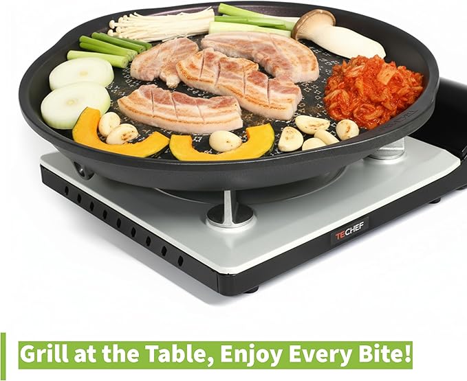 TECHEF - Stovetop Korean BBQ Non-Stick Grill Pan with Agni Portable Gas Stove Burner, Made in Korea (Essential KBBQ Set)