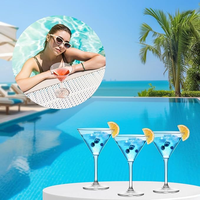 ZOMUIA Plastic Martini Glasses Set of 6, 10 oz Reusable Plastic Cocktail Glasses with Stem, Unbreakable Martini Glasses for Bar, Margarita, Whiskey, Tequila, Party, Poolside, Outdoors and More