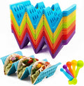 24PCS Colorful Disposable Taco Holders for Party, Plastic Bulk Taco Stand, Large Taco Tray Plates, Taco Tuesday Lazy Susan Taco Bar, Fiesta Taco Plate Server for Party, Dishwasher Microwave Safe