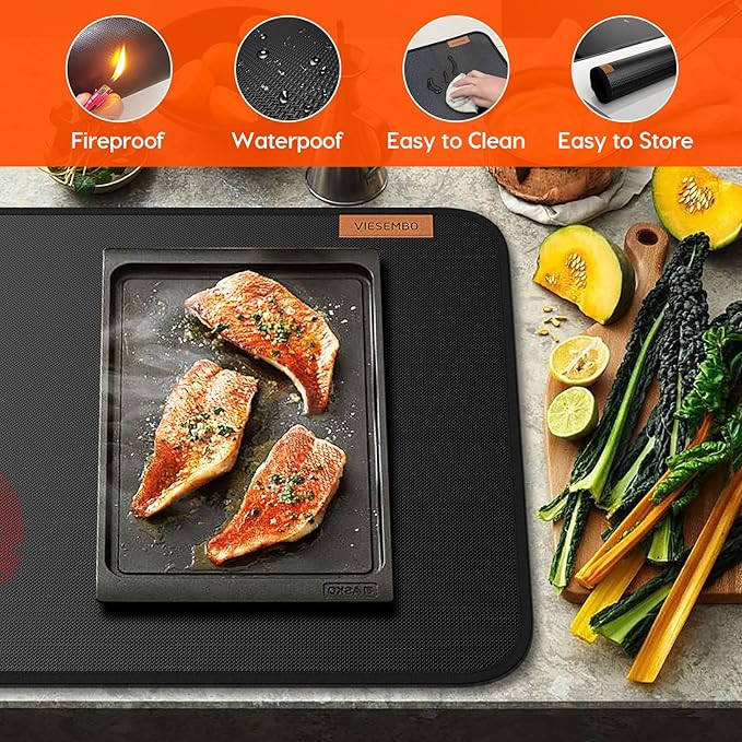 VIESEMBO Stove Gap Covers Stainless Steel, Retractable Oven Gap Filler for Stove and Counter, Stove Top Covers for Electric Stove,30x21 Inch Glass Stove Top Protector
