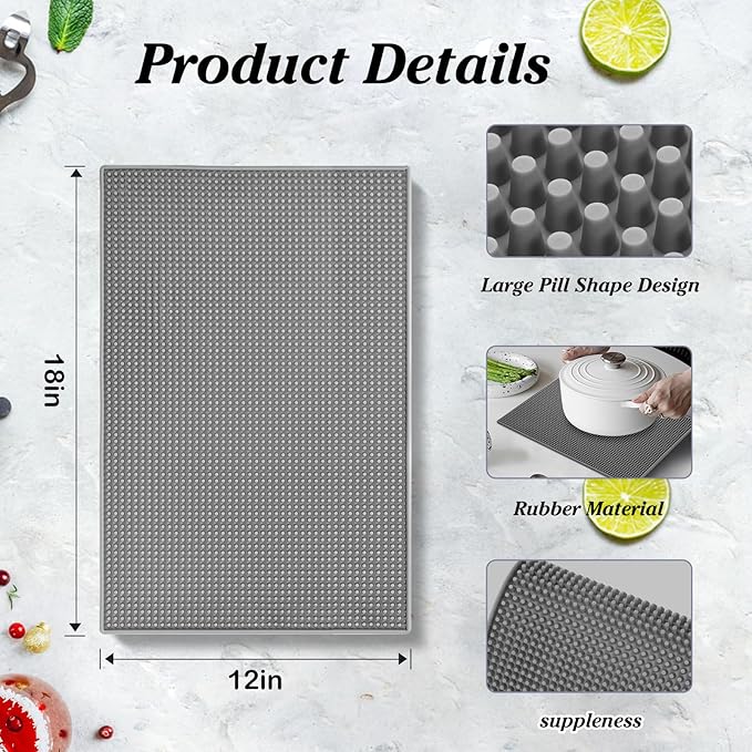 4 Pcs Bar Mat for Countertop Bartending Gray Rubber Silicone Bar Mat for Home Bar Coffee Large Particle Non-Slip Mat for Kitchen