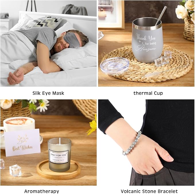Nuogo 15 Pcs Birthday Gifts for Men Beard Care Set for Him Dad Birthday Gifts Basket Ideas Kit for Men Tumbler Bath Robe for Father's Day Dad Husband Boyfriend Box(Unhooded,Grey)