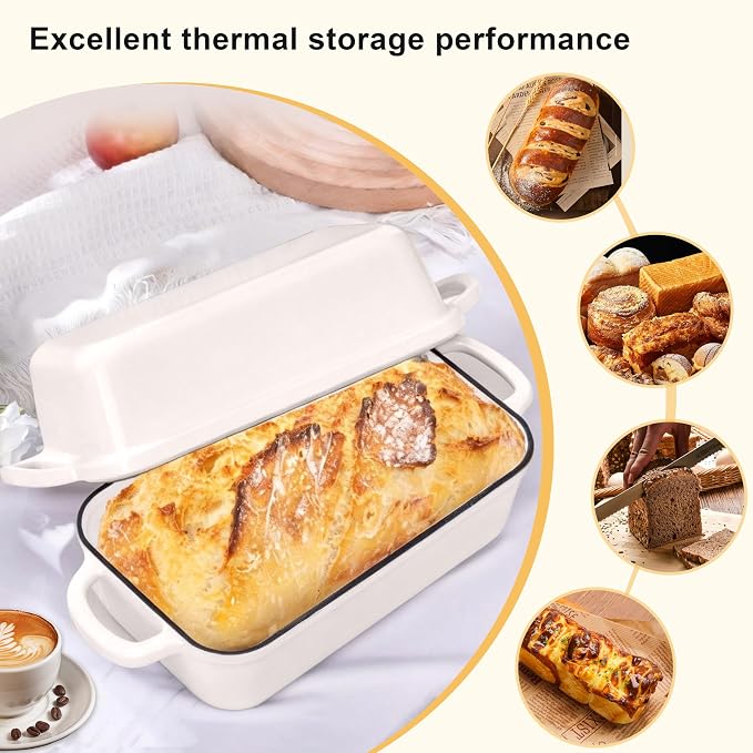 Cast Iron Bread Loaf Pan with Lid, Loaf Pans for Baking Bread 9x5 Inch, Bread Baking Pan for Homemade Bread, Sourdough with Golden Crispy Crust, Cream