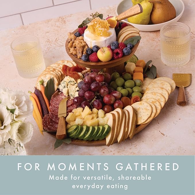 Charcuterie Board Set - Round Acacia Cheese Board Tiered Tray Stand with Accessories - House Warming Gifts for New Home, Bridal Shower & Wedding Gift, Birthday Gifts for Women