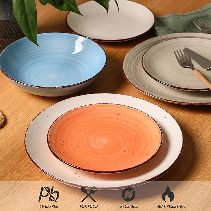 Dinnerware Sets for 6, 18 Piece Plates and Bowls Sets, Stoneware Dishware Sets Kitchen, Scratch Resistant Dishes, Microwave & Dishwasher Safe (Blue, Service for 6(18PCS))