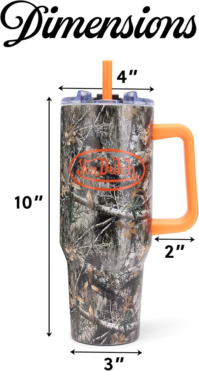 Von Dutch 40oz Double Walled Insulated Food Grade Stainless Steel Tumbler with Handle, BPA Free - 24 Hours Cold / 10 Hours Hot (Forest)