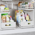 Under Sink Organizer Upgrade To Professional Rails,2-Tier Dual Pull Out Cabinet Storage,Height Adjustable Slide Out Drawers For Bathroom Kitchen,2 Pack-18.5"Dx12.8"-16.9"H,White