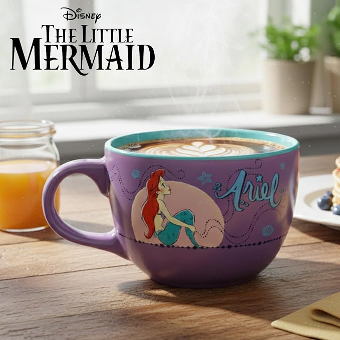 Silver Buffalo Disney Princess Ariel Moonlight Ceramic Soup Mug, 24oz | Little Mermaid artwork, Moonlight ocean design, Large capacity ceramic mug, Ideal for soups & noodles, BPA-free construction